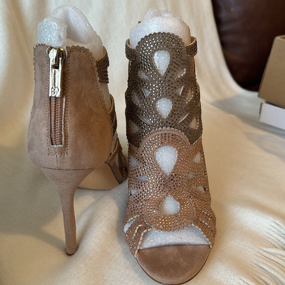 Jessica Simpson Size 9 Jessila Dark Sandbar Combo High Heel Open Toe Bootie - Picture 4 of 4